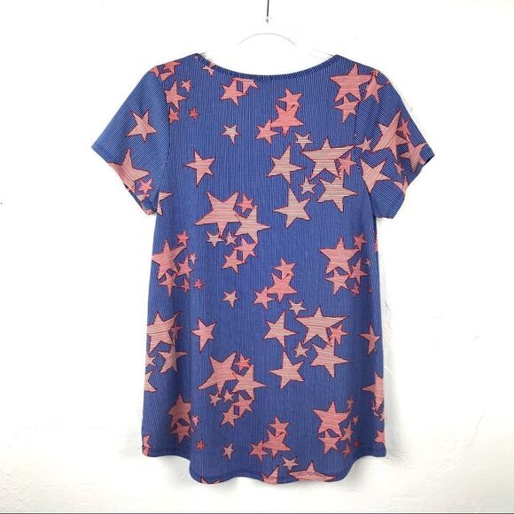 LuLaRoe Classic T Blue Red Striped Star Print Top - Picture 3 of 6